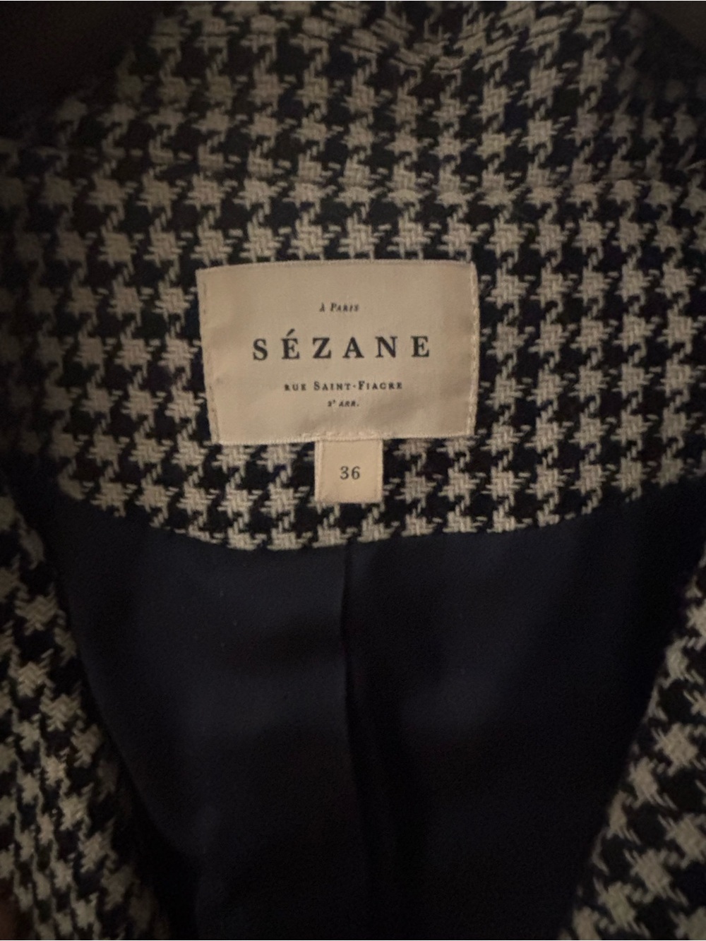 Sezane Marc Coat Black/White Houndstooth Wrap Sz US4/FR 36 - Picture 6 of 6